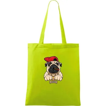 Mopsík hip hop - Taška bavlněná - 42 x 38 cm ( Limetková )