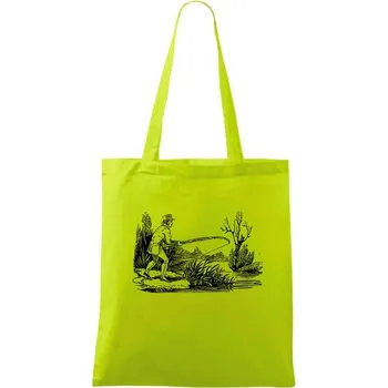 Nákupní taška Kreslený rybář nahazující - Taška bavlněná - 42 x 38 cm ( Limetková )