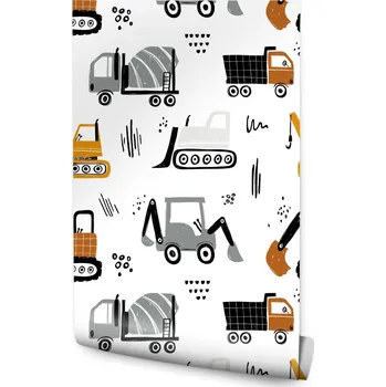 Fototapeta Dětská tapeta SKLÁPĚČKY Stroje Vozidla Jeřáby