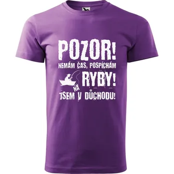 Pánské oblečení DOBRÝ TRIKO Pánské tričko s potiskem Důchodce ryby Velikost: M, Barva: Fialová