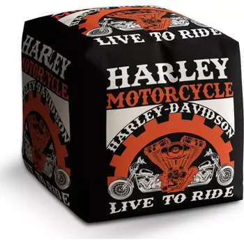 Sedací pytel Sablio Taburet Cube Harley-Davidson Live to ride: 40x40x40 cm