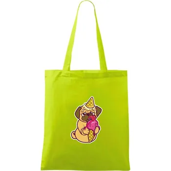 Mops a zmrzlina - Taška bavlněná - 42 x 38 cm ( Limetková )