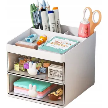Úložný box ORGANIZÉR NA STŮL PŘÍBORNÍK KANCELÁŘSKÝ SORTÉR NA POTŘEBY ZÁSUVKA BÍLÝ