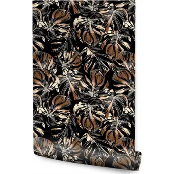Fototapeta Tapeta do obýváku Černo-zlaté listy MONSTERY Abstrakce Styl Glamour
