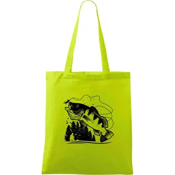 Rybář na břehu rybníka muškaří - Taška bavlněná - 42 x 38 cm ( Limetková )