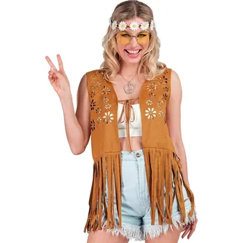 Karnevalový kostým Hippie vesta s třásněmi zdobená vzorem květin Velikost: S/M