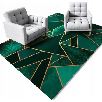 Koberec KOBEREC 220X160CM ZELENÝ TROJÚHELNÍKY SE ZLATÝMI AKCENTY GEOMETRICKÝ GLAMOUR