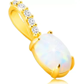 Přívěsek Přívěsek ze 14K zlata - oválný syntetický opál s duhovými odlesky, drobné třpytivé zirkony