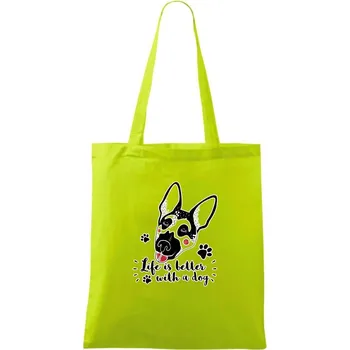 German shepherd - life is a better with dog - Taška bavlněná - 42 x 38 cm ( Limetková )