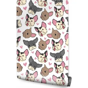 Fototapeta Tapeta pro dívky Francouzští buldočci a srdíčka