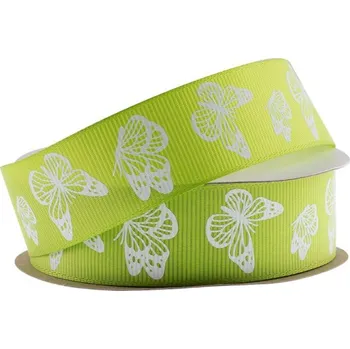 Stuha Stuha dekorativní 25mm/9m rypsová, zelená s potiskem