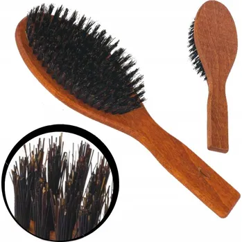 kartáč na vlasy Dřevěný plochý kartáč na vlasy s kančími štětinami v rukojeti Gorgol