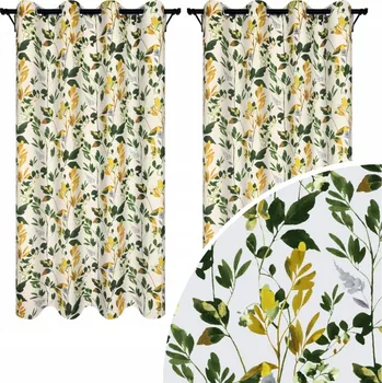 ZÁVĚSY NA KOLEČKÁCH 140x250 ZÁVĚSY SE VZOREM DROBNÝCH LISTŮ ZELENÉ ZLATÉ