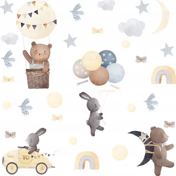 Obraz Samolepky pro děti ZVÍŘATA Boho styl Měsíce Hvězdy Balónky SADA