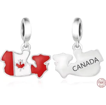Šperk Charm Sterlingové stříbro 925 Canada vlajka - houpající se mapa, přívěsek na náramek cestování