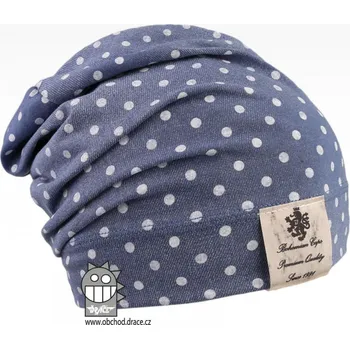 Čepice Bavlněná čepice Dráče - Pastels 28, jeans, puntík Barva: Modrá tmavě, Velikost: 52-54