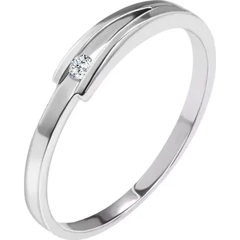 Prsten Briliantový prsten z bílého 14K zlata - blýskavý čirý diamant, úzká rozdělená ramena - Velikost: 53