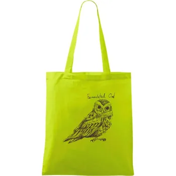 Výreček plaménkový flammulated owl - Taška bavlněná - 42 x 38 cm ( Limetková )