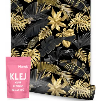 Fototapeta Tapeta do obývacího pokoje Černo-zlaté listy EXOTICKÝ Glamour styl 3D