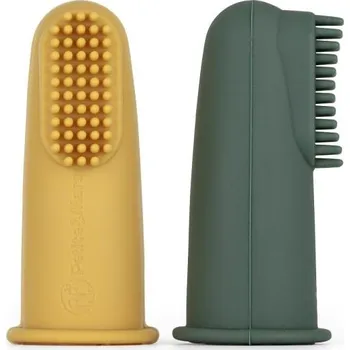 Zubní kartáček PETITE&MARS Sada silikonových zubních kartáčků na prst Ochre&Green 2 ks 0m+