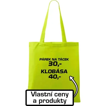 Párek na tácek a klobása - Taška bavlněná - 42 x 38 cm ( Limetková )