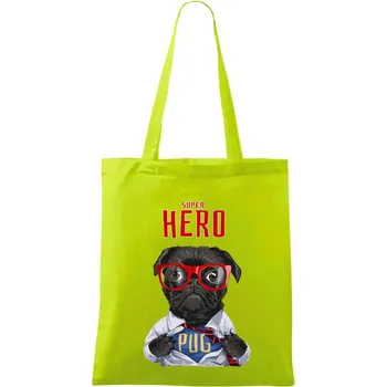 Mops - Pug Superhero - Taška bavlněná - 42 x 38 cm ( Limetková )