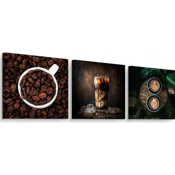 Obraz Obrazy Canvas do Kuchyně KÁVA Zrna Latte Šálky 180x60