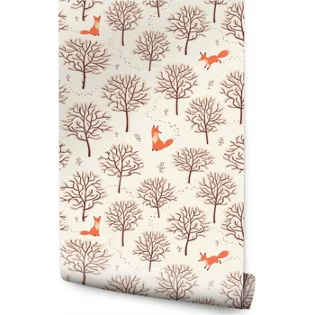 Fototapeta Tapeta do dětského pokoje lišky stromy les zima