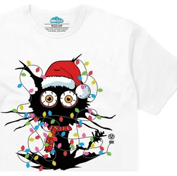 Pánské tričko Pánské tričko Vánoční Kočka pod Napětím (Velikost: S, Barva: Bílá)