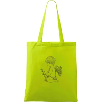 Andílek kresleny s růží - Taška bavlněná - 42 x 38 cm ( Limetková )