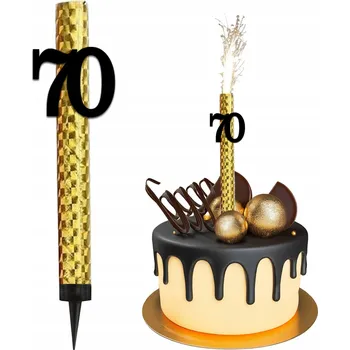 Dortová svíčka Fontána dortový ohňostroj svíčka XL topper k narozeninám 70 LET černá zlatá