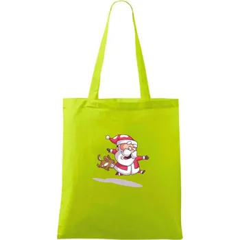 Santa se zakousnutým psem - Taška bavlněná - 42 x 38 cm ( Limetková )
