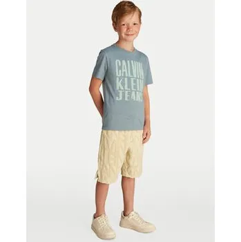 Pánské oblečení Calvin Klein Jeans T-Shirt Slogan Graphic IB0IB02459 Modrá Regular Fit 8Y