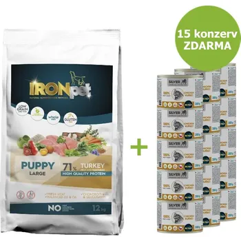 Krmivo pro psa IRONpet Dog Puppy Large Turkey (Krocan) 12 kg + 15 konzerv ZDARMA