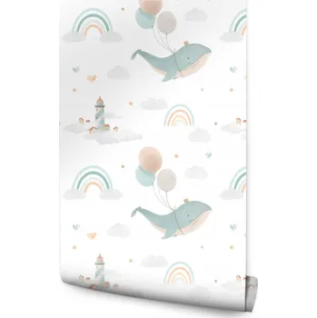 Fototapeta Tapeta na zeď do dětského pokoje VELRYBY Balónky Duhy Mraky