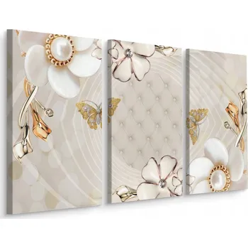 Obraz Obraz Triptych KVĚTY Motýli Perly 3D Efekt 60x40