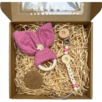 Hračka pro kojence Dřevěné kousátko pro miminko, vícebarevné, se zvukem 0+