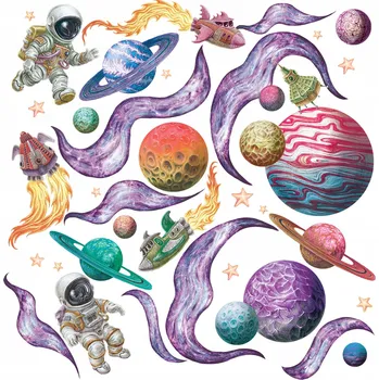 Obraz Nálepky Na Zeď Barevný Vesmír Rakety Astronauti Planety 100x154 cm