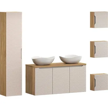 Koupelnový nábytek Koupelnová sestava Luxor Beige Cloud se skříňkami a umyvadly 120 cm béžová/dub olejovaný