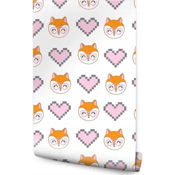 Fototapeta Tapeta do dětského pokoje lišky srdíčka pixel