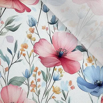 Šatovka / látka na šaty lesklá červenomodré luční květiny