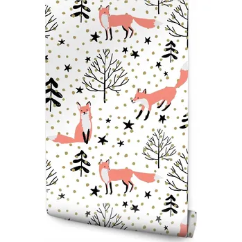 Fototapeta Tapeta do dětského pokoje veselé lišky hvězdičky