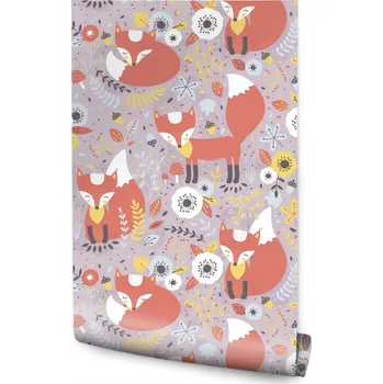 Fototapeta Tapeta do dětského pokoje lišky květiny listy