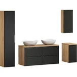Koupelnová sestava Ocean s deskou, umyvadly a skříňkami 120 cm černá/dub olejovaný