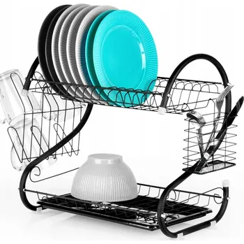 Odkapávač na nádobí ODKAPÁVAČ NA NÁDOBÍ DVOUÚROVŇOVÝ ČERNÝ S VÝJÍMATELNOU KOVOVOU TÁCKOU