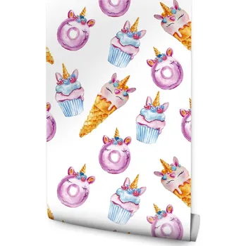 Fototapeta Tapeta pro teenagery - Cupcaky, zmrzlina, jednorožci - dekorace