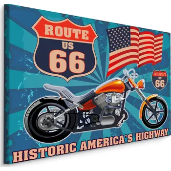 Obraz Obraz Vlajka USA MOTOCYKL Nápisy Retro Styl 30x20