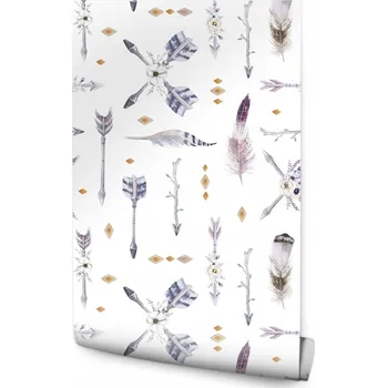 Fototapeta Tapeta šípy, květiny, peří, boho styl do ložnice