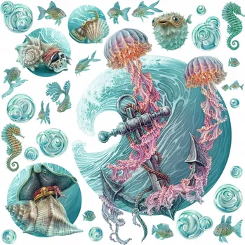 Obraz Nástěnné Samolepky Pohádkový podmořský svět mořských medúz Zvířata 60x62 cm