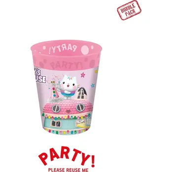 Party nádobí Plastové kelímky Gábinin kouzelný domek znovupoužitelný 250ml - 4ks